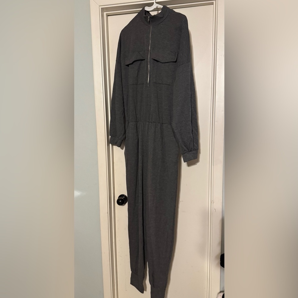 Fashion Nova Charcoal Zip-Up Jumpsuit